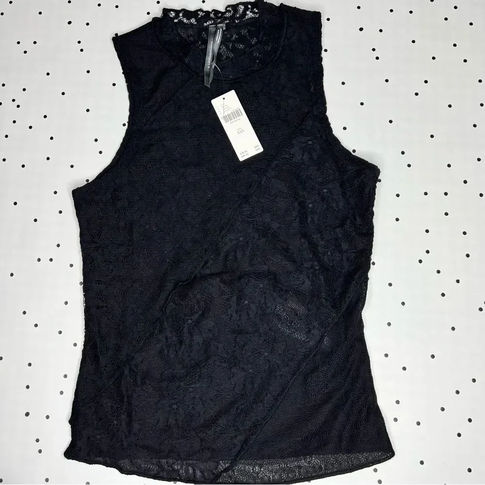 🖤 Anthropologie 🖤 Lace Mock Neck Tank Black NEW - Picture 10 of 14